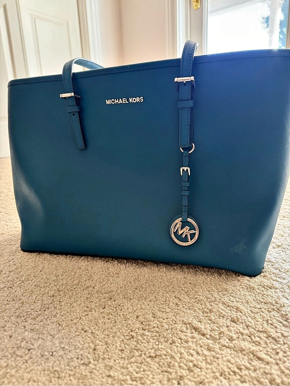 Michael Kors Jet Set Travel Medium Top Zip Multifunction Tote Blue/Teal